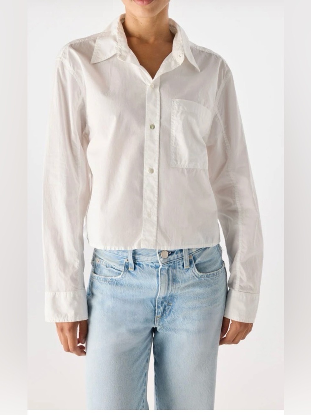 AMO Ruth White Crop Shirt Cotton Button Up Minimalist Classic L